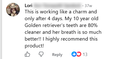Facebook comment from a Furaqua customer