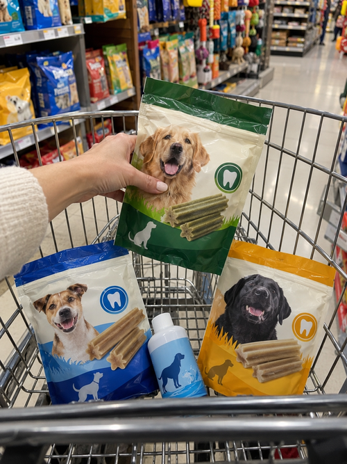 Shopping cart full of dental chews