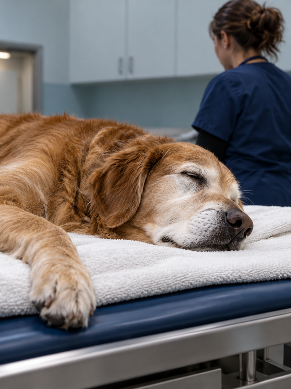 Senior dog under anesthesia for a dental cleaning
